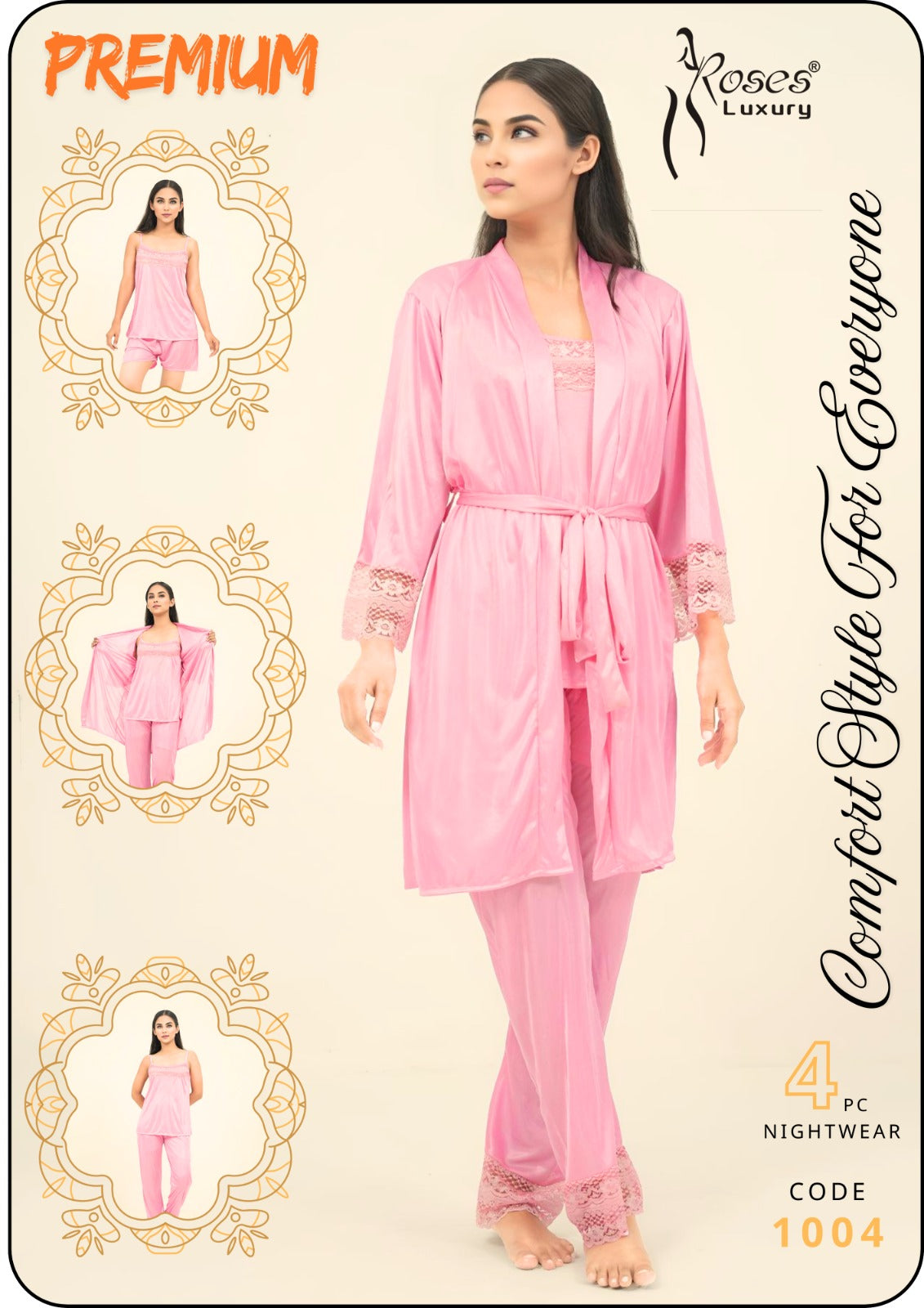 4 PC Roses Luxury Night Wear
