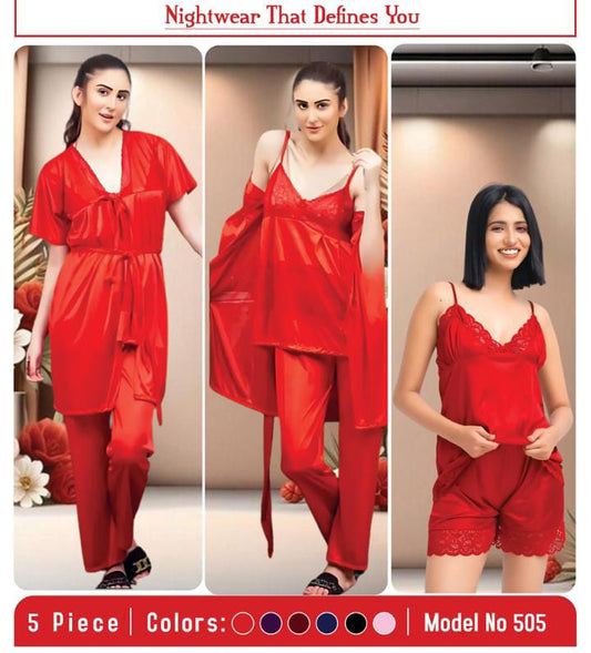 5 PC Night Wear Silk