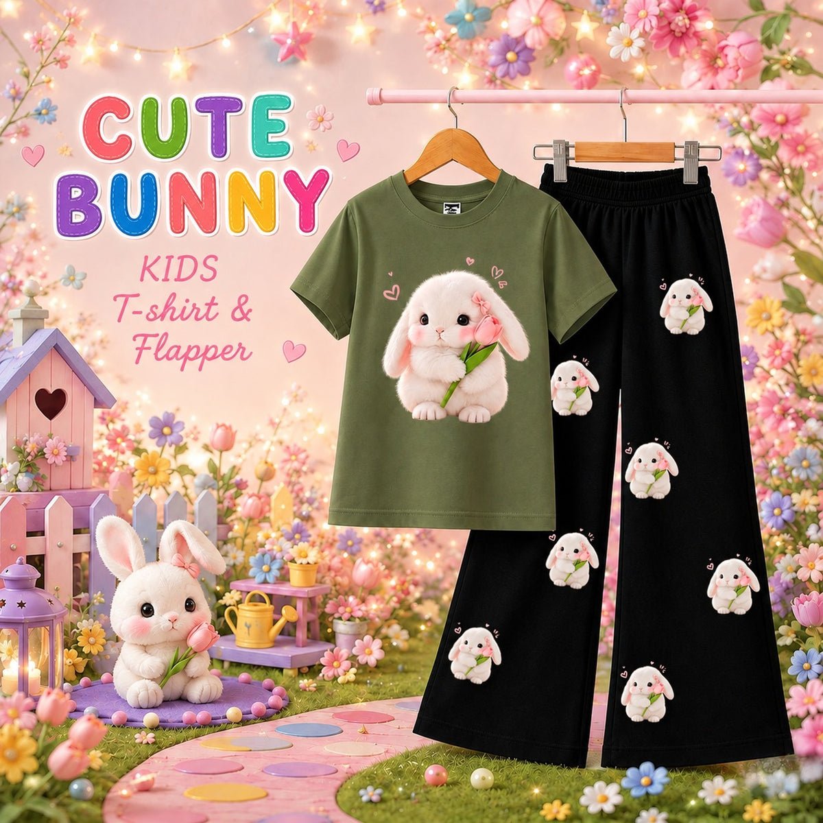 Cute Bunny Kids T-Shirt & Trouser Set | Adorable 2-Piece Outfit