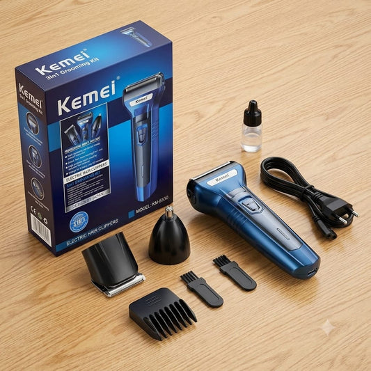 Kemei 3-in-1 Men's Grooming Kit – Electric Shaver, Hair Trimmer & USB Rechargeable Grooming Set