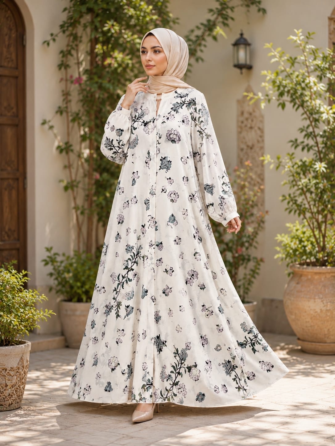 3D Printed Front Open Georgette Abaya with Hidden Pockets | Crinkle-Free | Summer & Umrah Wear