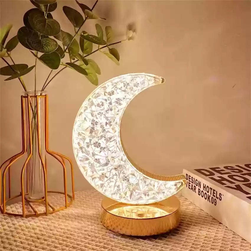 Moon Shape Crystal Table Lamp with 3 Light Modes - Touch Control LED Night Lamp