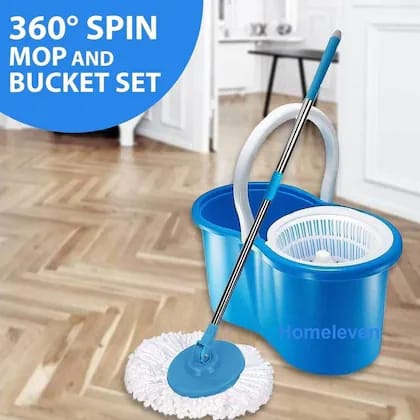 Easy Spin Magic Mop Set With Plastic Bucket - 360 Degree Microfiber Mop Head Home Clean Tool