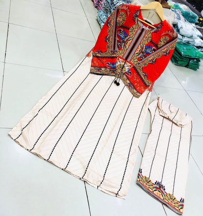 2Pc Swiss Lawn Digital Printed Suit – Long Shirt with Bell Bottom Trouser