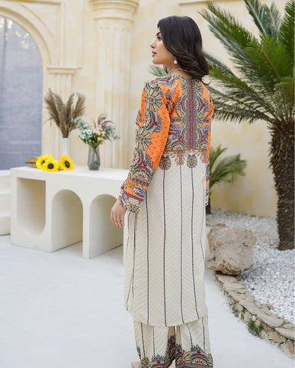 2Pc Swiss Lawn Digital Printed Suit – Long Shirt with Bell Bottom Trouser