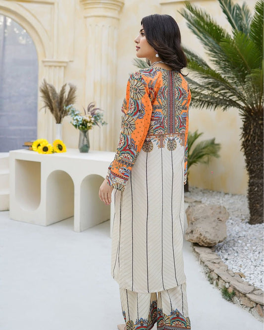 2Pc Swiss Lawn Digital Printed Suit – Long Shirt with Bell Bottom Trouser