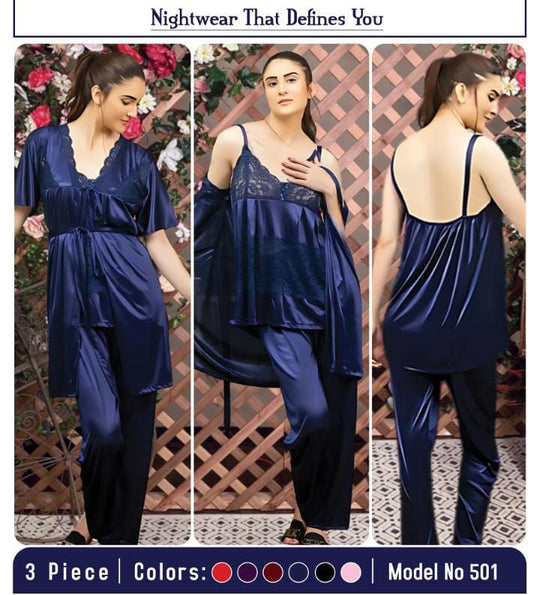 3 Pc Night Wear Silk