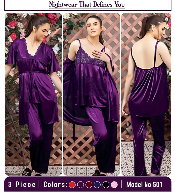 3 Pc Night Wear Silk