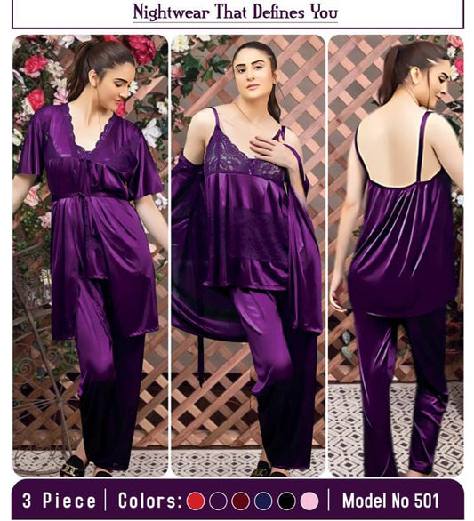 3 Pc Night Wear Silk