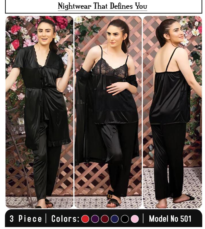 3 Pc Night Wear Silk