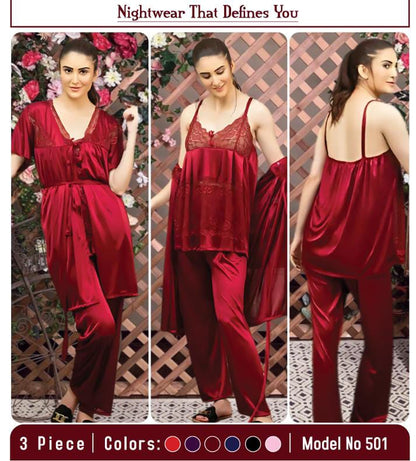 3 Pc Night Wear Silk