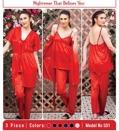 3 Pc Night Wear Silk