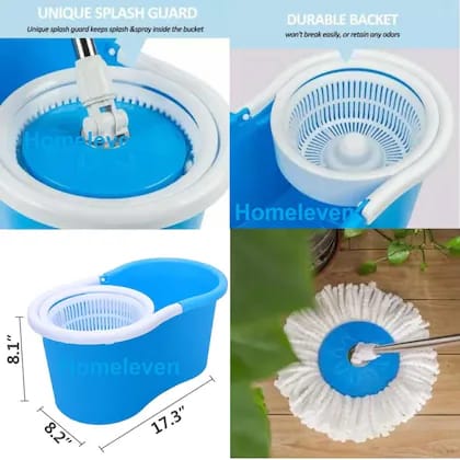 Easy Spin Magic Mop Set With Plastic Bucket - 360 Degree Microfiber Mop Head Home Clean Tool
