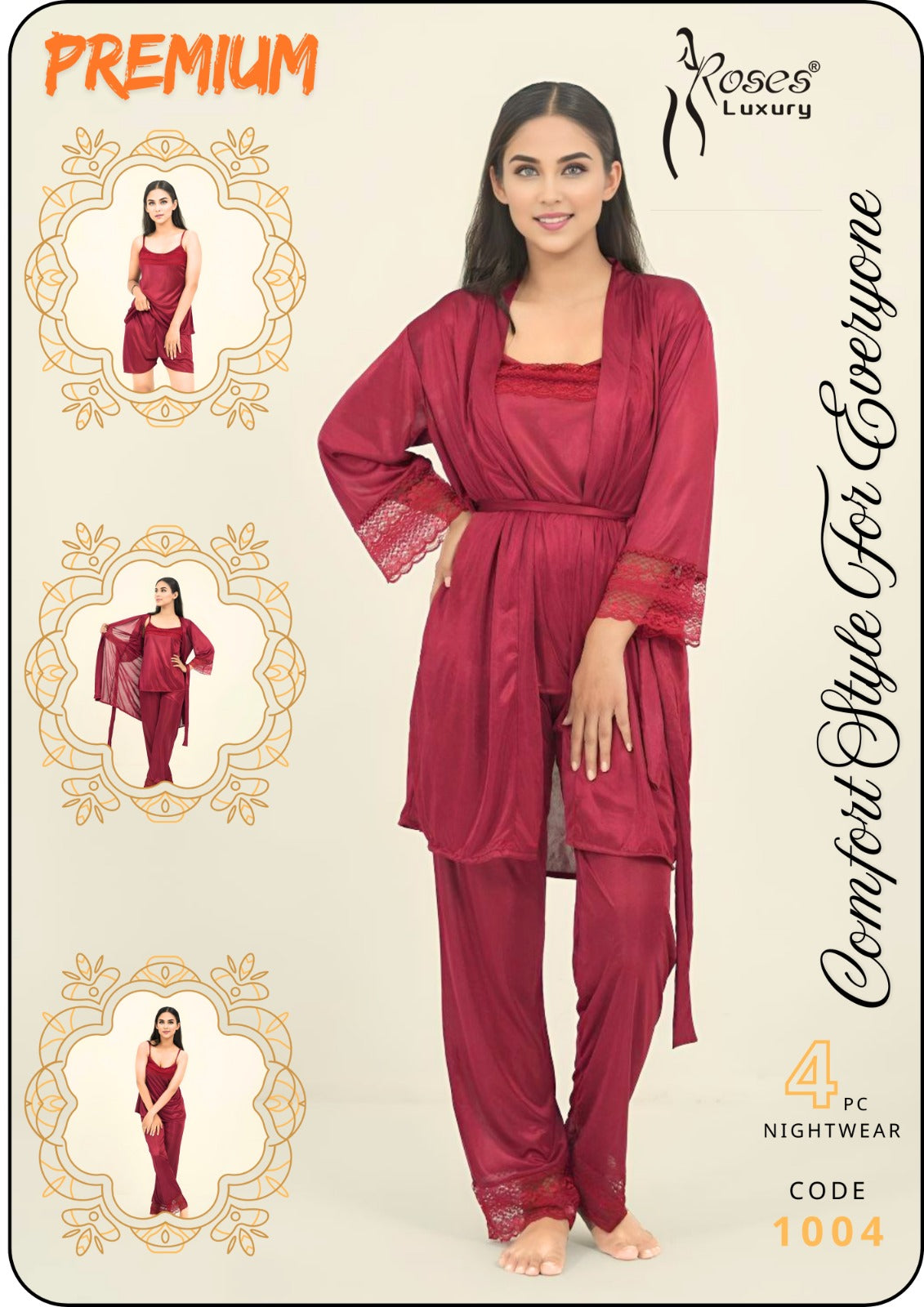 4 PC Roses Luxury Night Wear