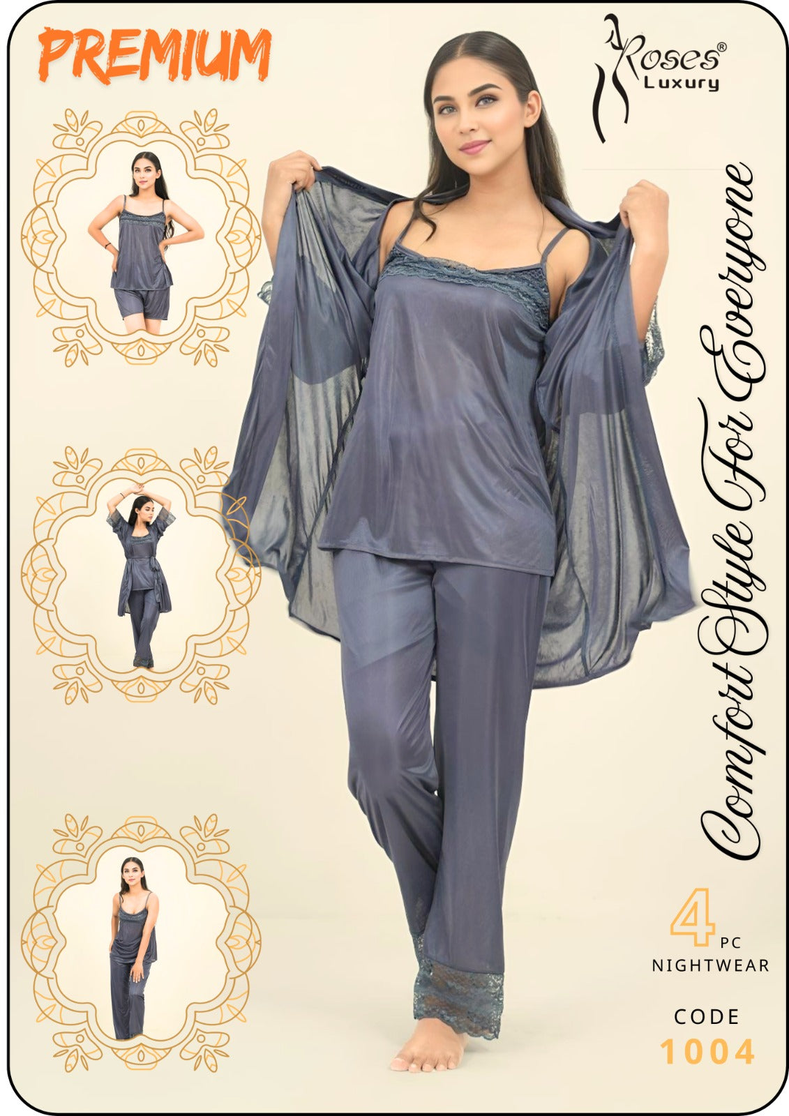 4 PC Roses Luxury Night Wear