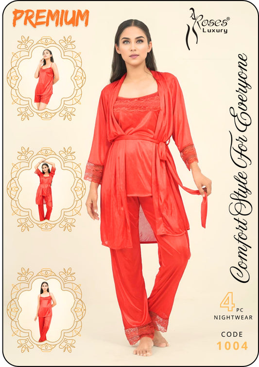 4 PC Roses Luxury Night Wear