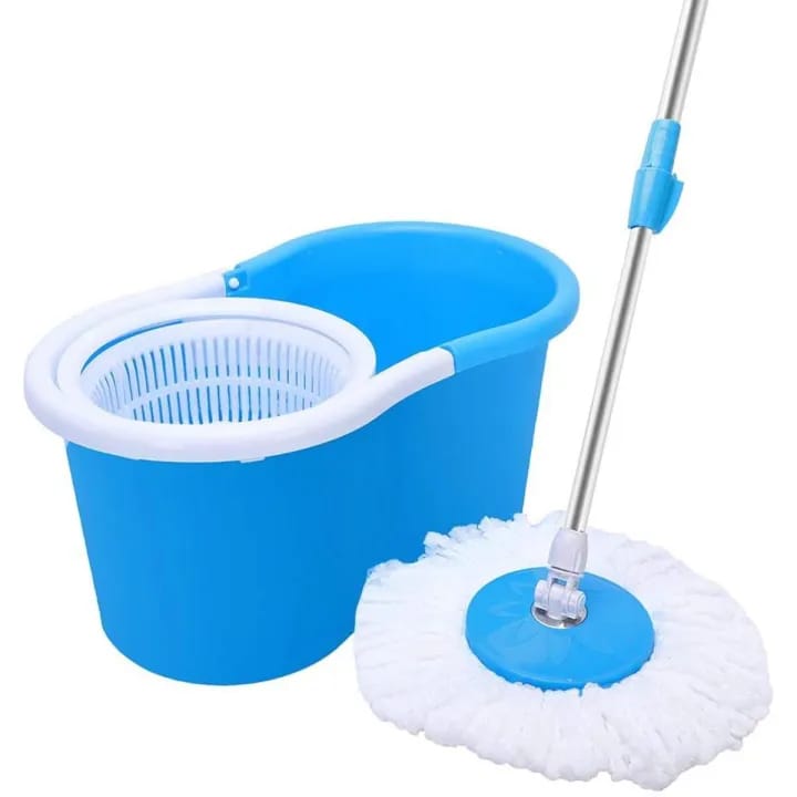 Easy Spin Magic Mop Set With Plastic Bucket - 360 Degree Microfiber Mop Head Home Clean Tool