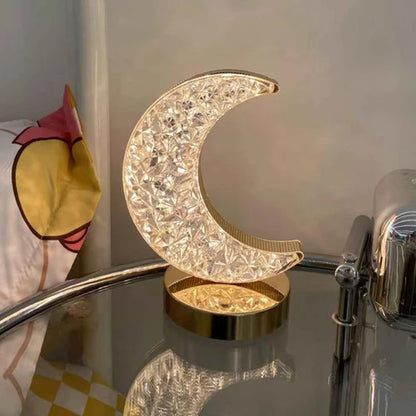 Moon Shape Crystal Table Lamp with 3 Light Modes - Touch Control LED Night Lamp