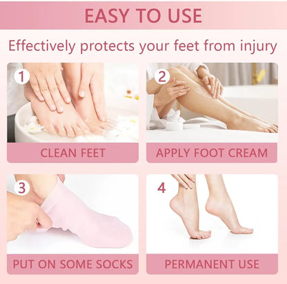 Soft Gel Silicone Foot Socks – 2 Pair Set for Women - Heel Repair & Moisturizing Care