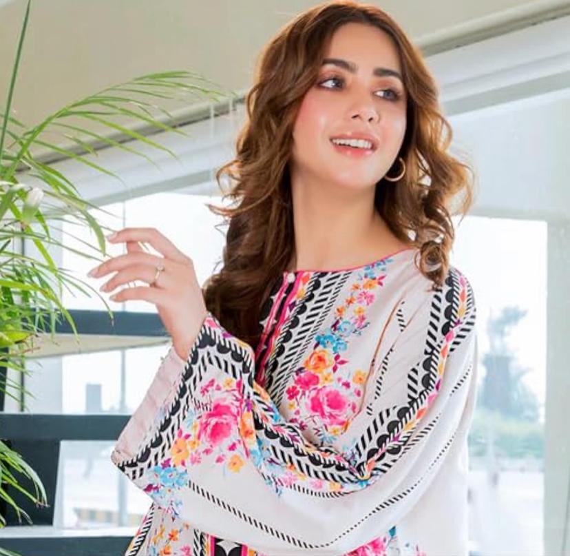 Stylish 2-Piece Swiss Lawn Suit with Digital Print Shirt & Bell Bottom