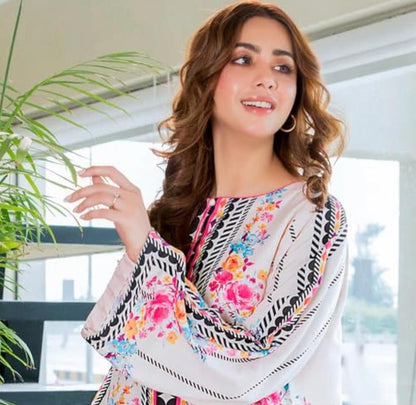 Stylish 2-Piece Swiss Lawn Suit with Digital Print Shirt & Bell Bottom