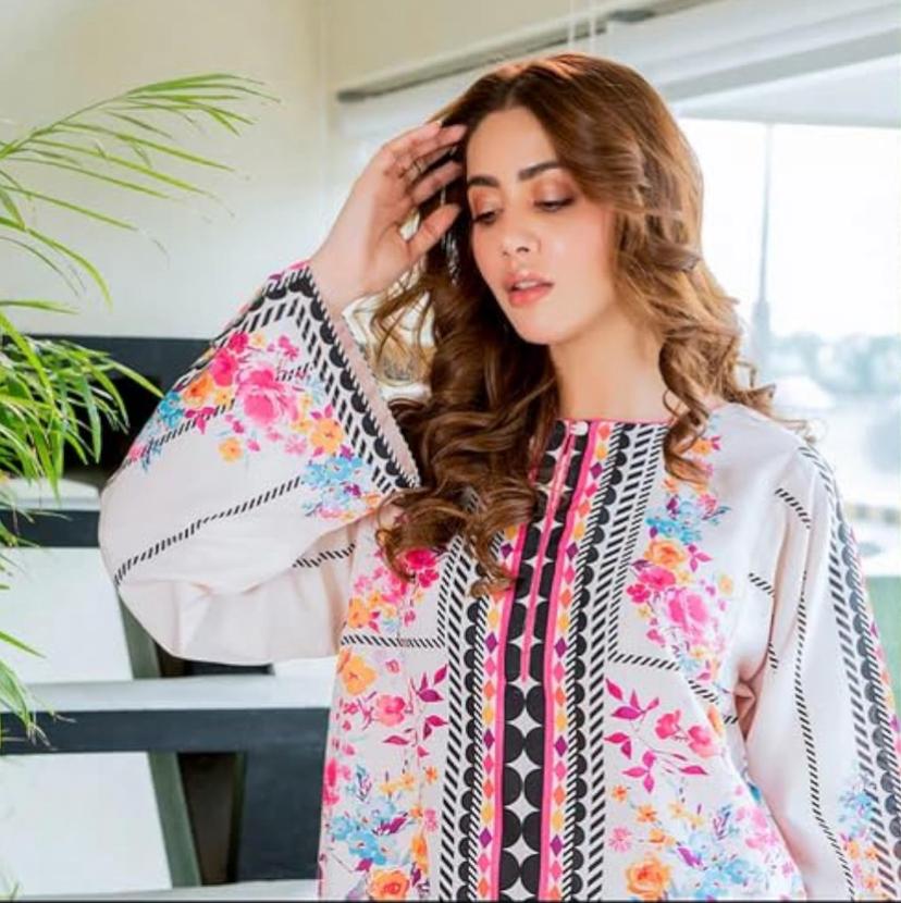 Stylish 2-Piece Swiss Lawn Suit with Digital Print Shirt & Bell Bottom