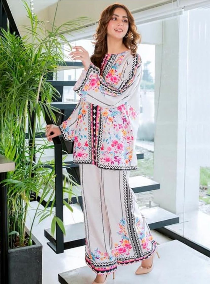 Stylish 2-Piece Swiss Lawn Suit with Digital Print Shirt & Bell Bottom