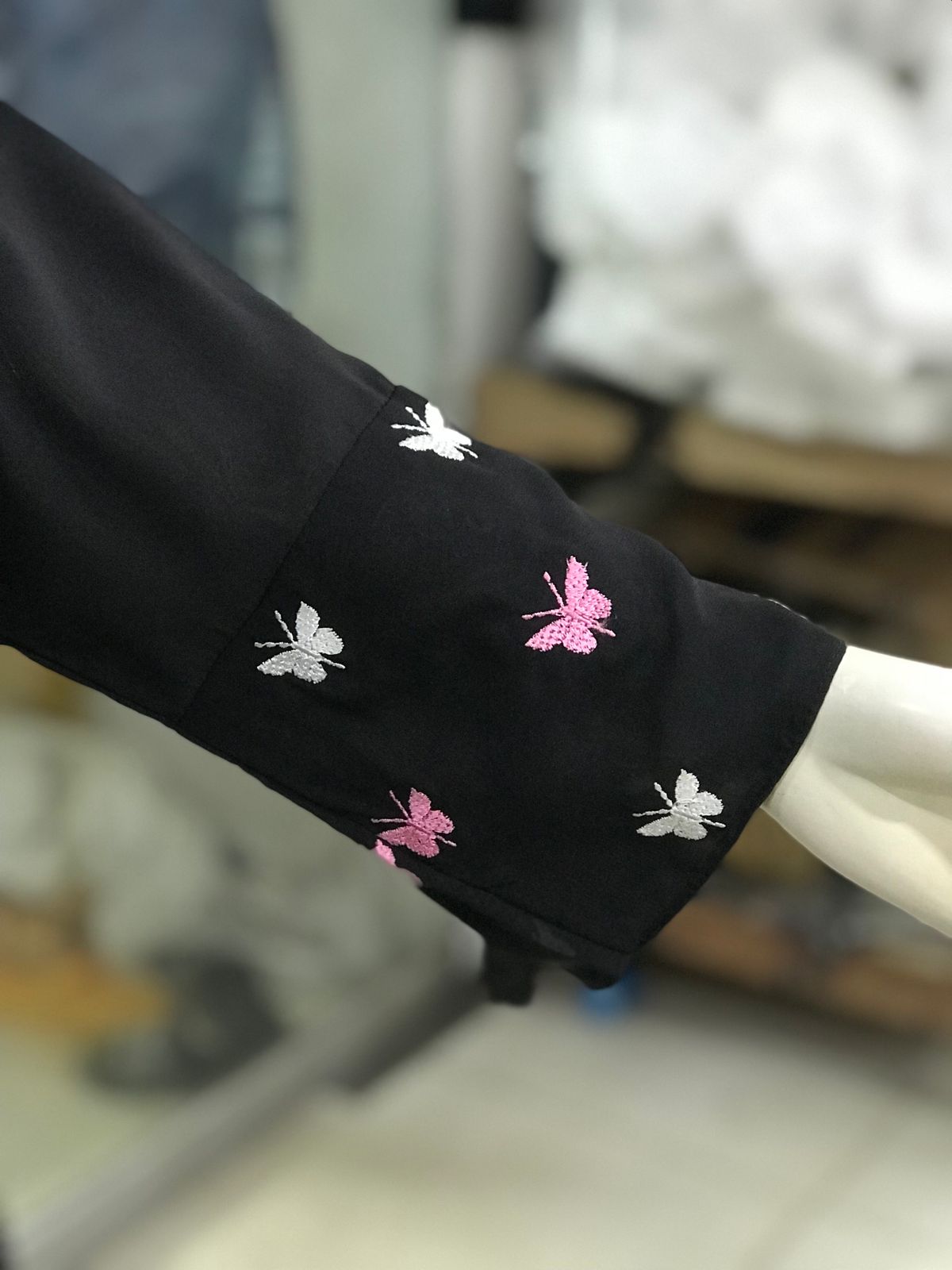 Georgette Front-Open Abaya | Intricate Sleeve Embroidery | High-Flare Ghera