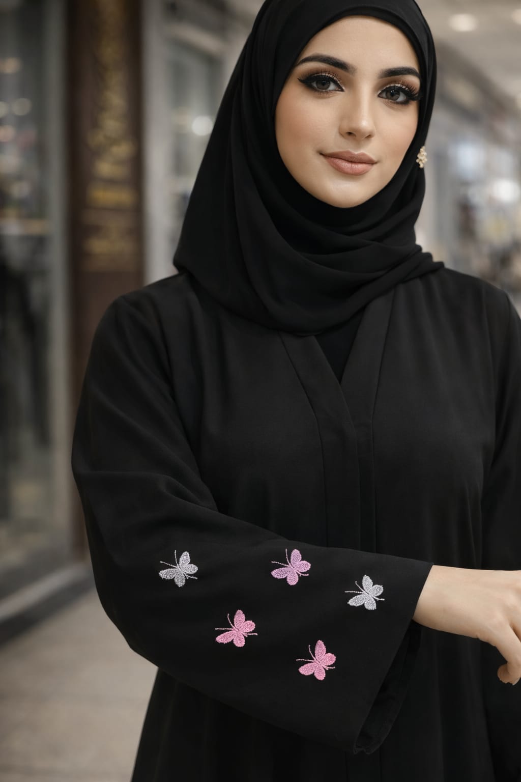 Georgette Front-Open Abaya | Intricate Sleeve Embroidery | High-Flare Ghera