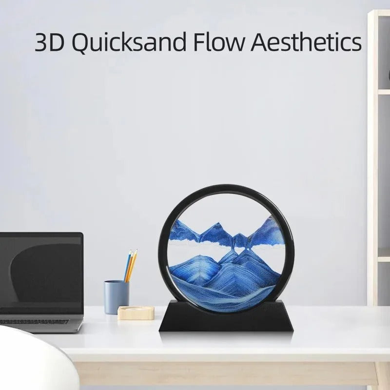 3D Hourglass Moving Sand Art – Round Glass Deep Sea Quicksand Frame | Relaxing Sandscape Decor