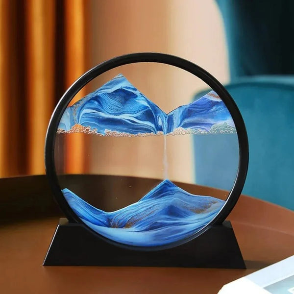 3D Hourglass Moving Sand Art – Round Glass Deep Sea Quicksand Frame | Relaxing Sandscape Decor