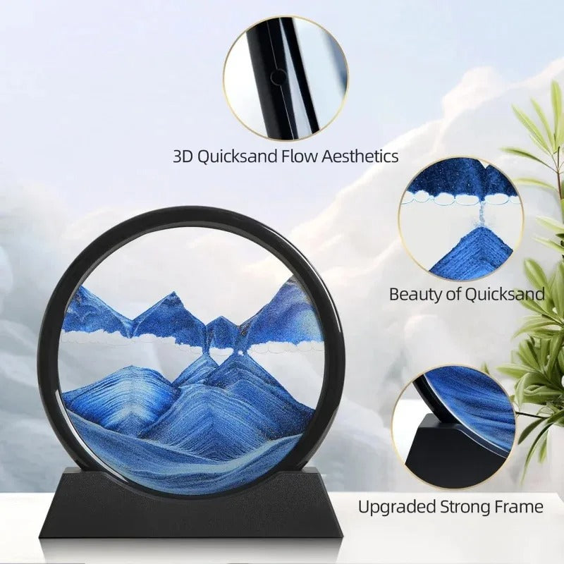 3D Hourglass Moving Sand Art – Round Glass Deep Sea Quicksand Frame | Relaxing Sandscape Decor
