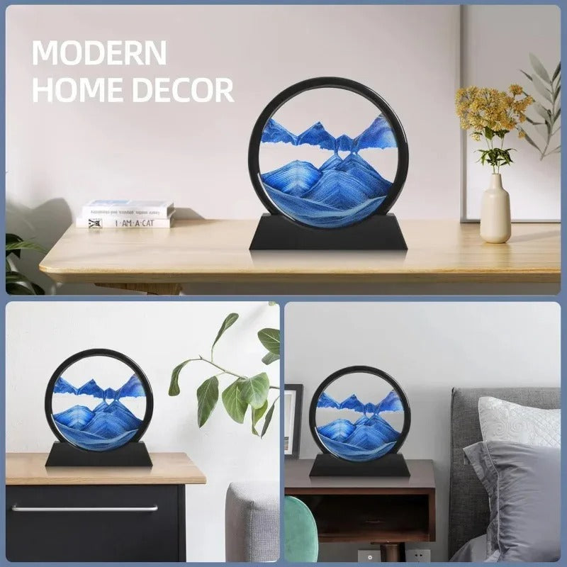 3D Hourglass Moving Sand Art – Round Glass Deep Sea Quicksand Frame | Relaxing Sandscape Decor