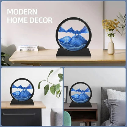 3D Hourglass Moving Sand Art – Round Glass Deep Sea Quicksand Frame | Relaxing Sandscape Decor