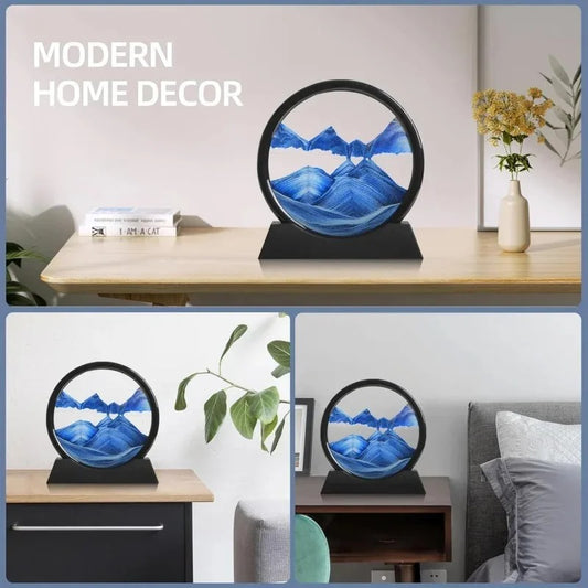 3D Hourglass Moving Sand Art – Round Glass Deep Sea Quicksand Frame | Relaxing Sandscape Decor
