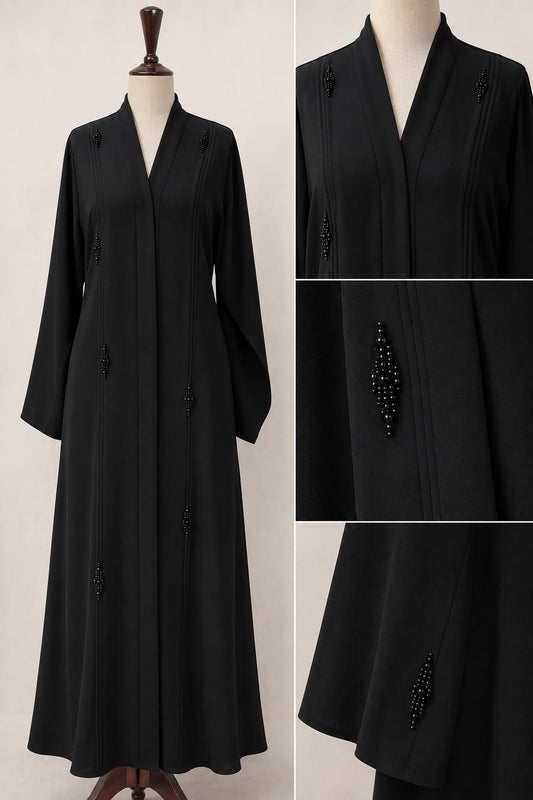 Premium Nida Handwork Abaya | Elegant Handcrafted Front & Sleeve Design