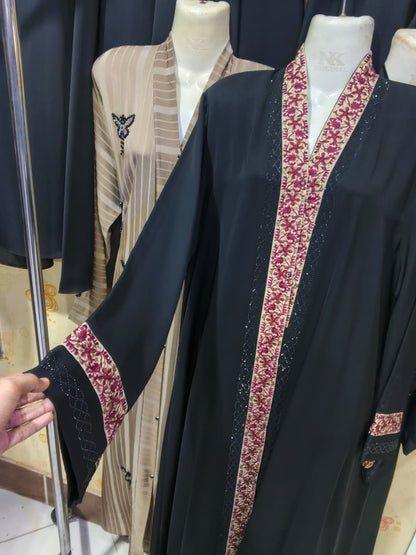 Elegant Korean Nida Embroidered Abaya with Nag Work | Premium Modest Wear