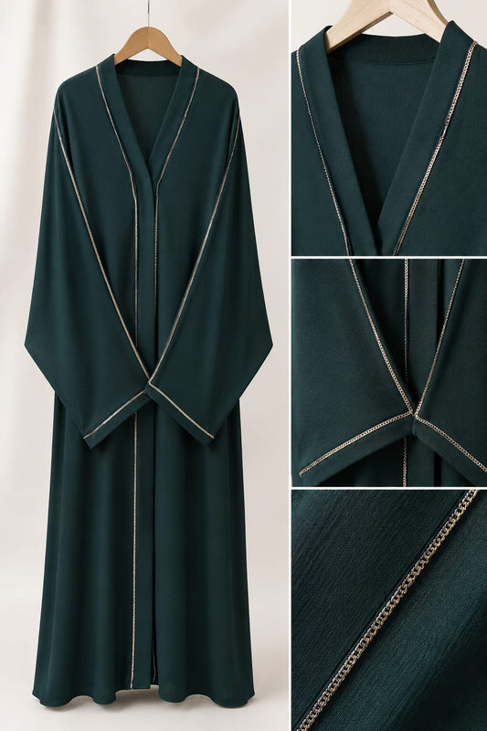 Front Open Crinkle Abaya with Elegant Work | Premium Modest Wear