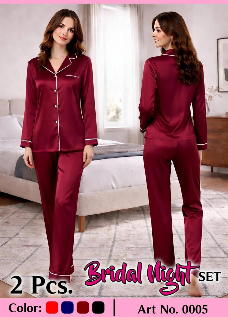 2Pc Bridal Night Wear Set – Soft Polyester Jersey | Shirt & Trouser