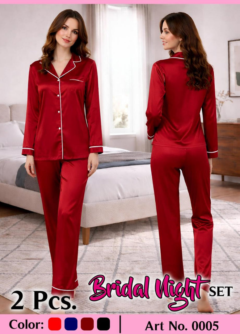 2Pc Bridal Night Wear Set – Soft Polyester Jersey | Shirt & Trouser