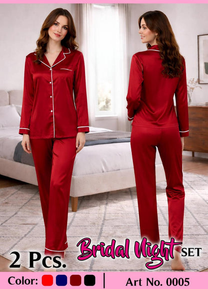2Pc Bridal Night Wear Set – Soft Polyester Jersey | Shirt & Trouser