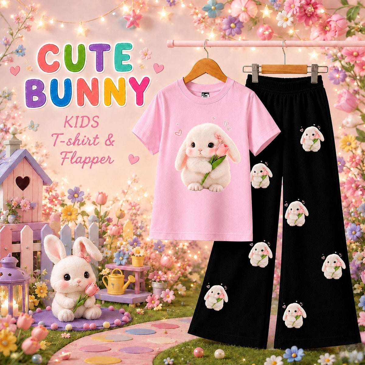 Cute Bunny Kids T-Shirt & Trouser Set | Adorable 2-Piece Outfit