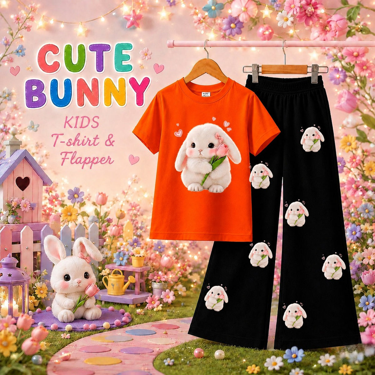 Cute Bunny Kids T-Shirt & Trouser Set | Adorable 2-Piece Outfit