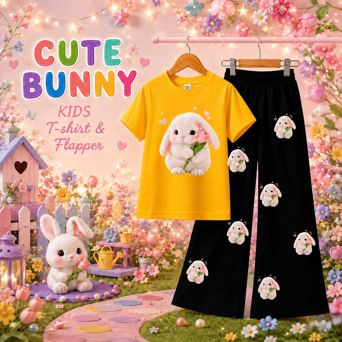 Cute Bunny Kids T-Shirt & Trouser Set | Adorable 2-Piece Outfit