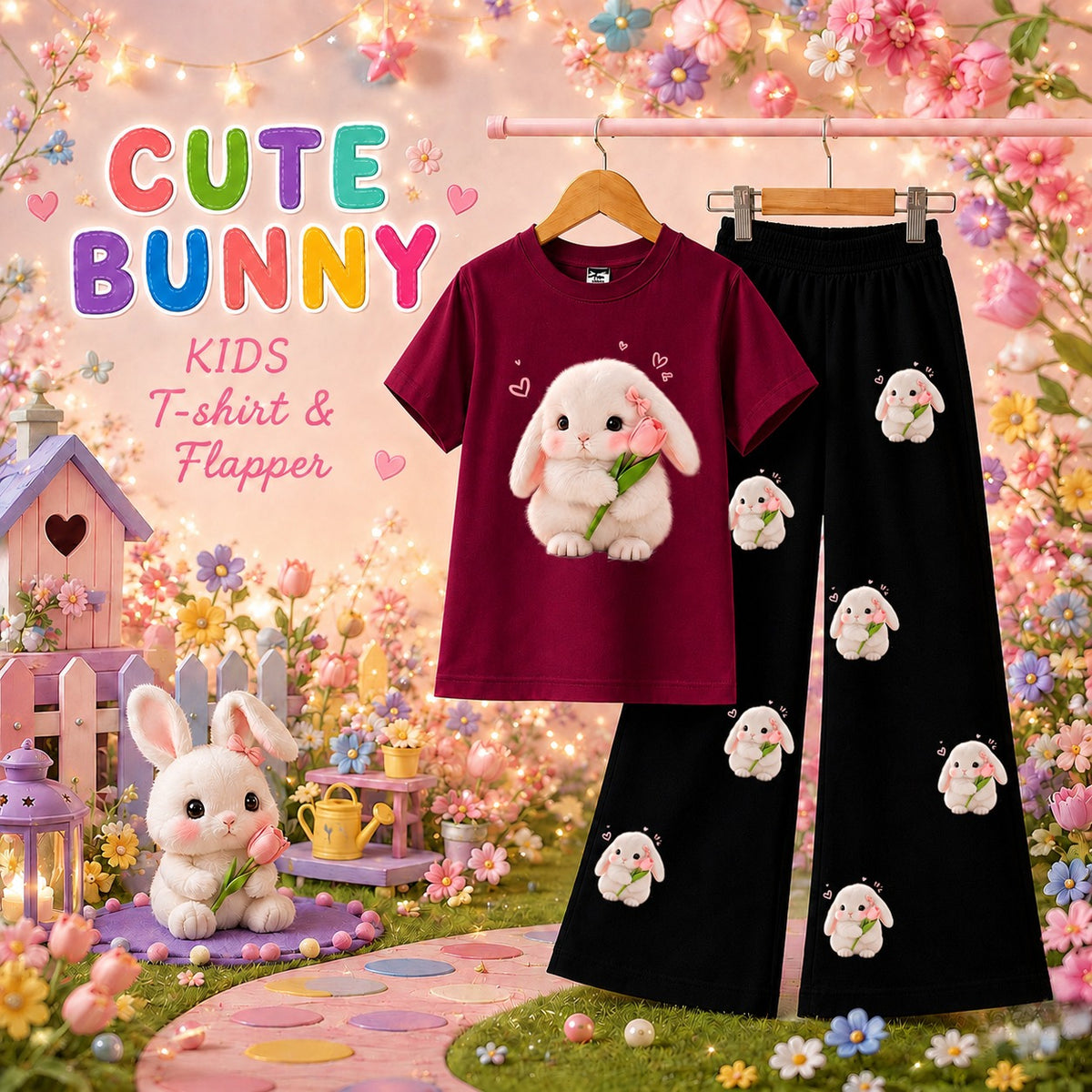Cute Bunny Kids T-Shirt & Trouser Set | Adorable 2-Piece Outfit