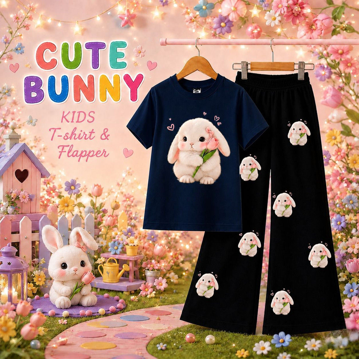 Cute Bunny Kids T-Shirt & Trouser Set | Adorable 2-Piece Outfit
