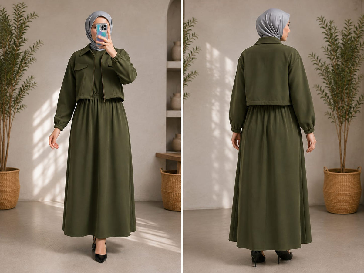 Winter Collection – 2 Piece Set | Elegant Frock with Cropped Jacket