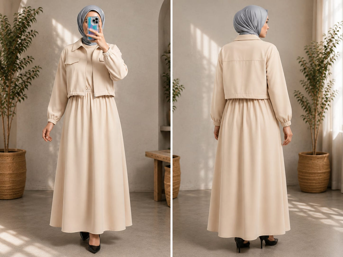 Winter Collection – 2 Piece Set | Elegant Frock with Cropped Jacket