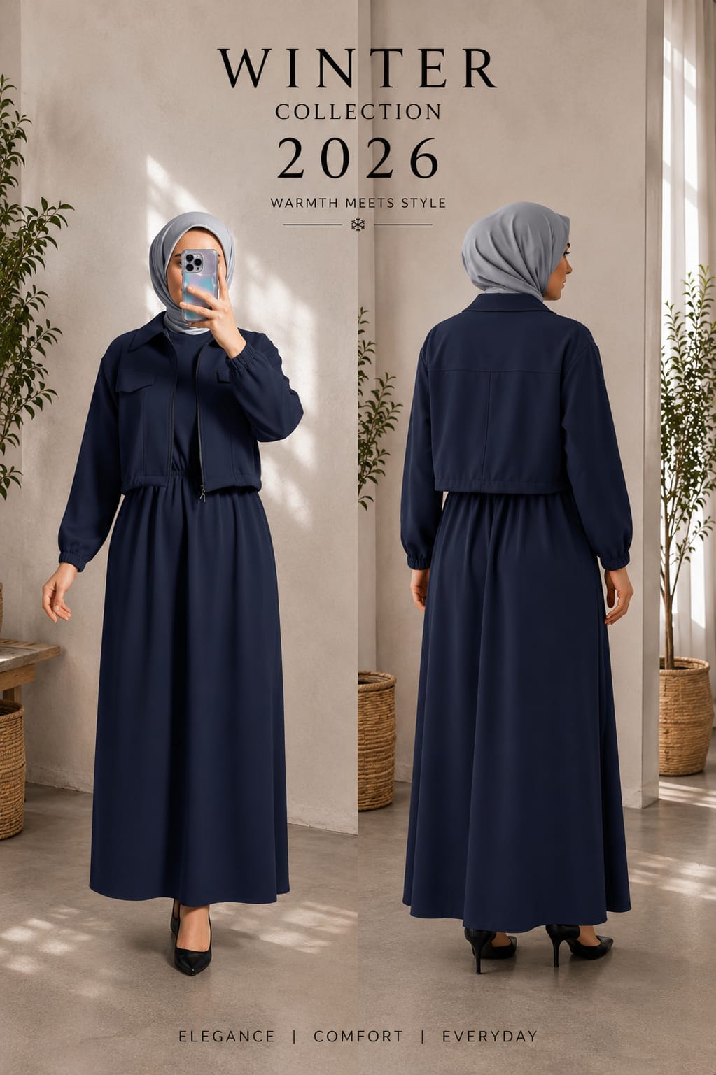 Winter Collection – 2 Piece Set | Elegant Frock with Cropped Jacket