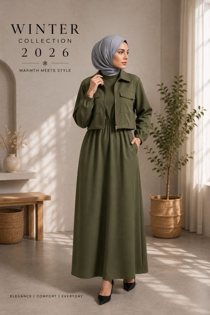 Winter Collection – 2 Piece Set | Elegant Frock with Cropped Jacket